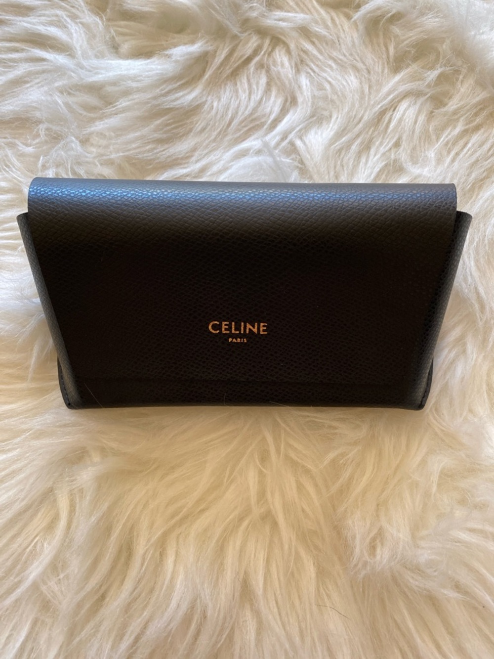 NEW Celine Black Leather Sunglasses Sunglass Glasses Case Gold Logo Magnetic
